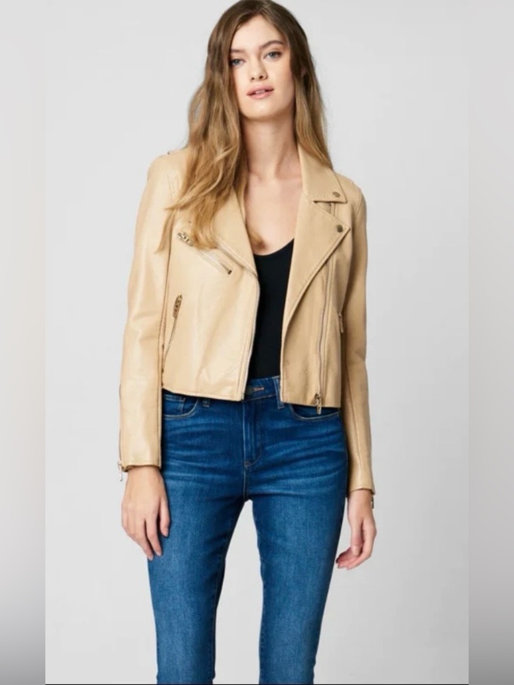 Blank NYC Women’s Beige Faux Leather Moto Jacket Size Small - Picture 2 of 10